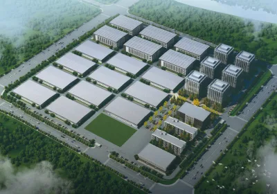AUX Group manufacturing facility campus, aerial view